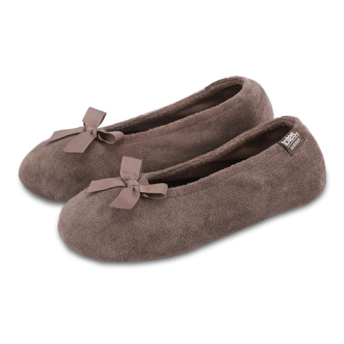 Isotoner® Ladies Terry Ballerina Slipper Taupe Extra Image 1